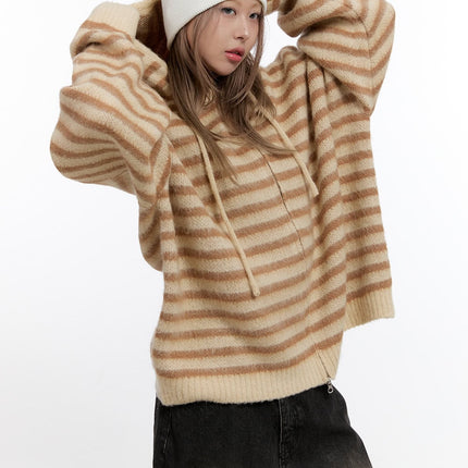 cozystripe-zip-hood-sweater-cn425 / Beige