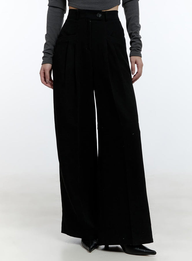 pintuck-wide-fit-tailored-pants-cd420 / Black