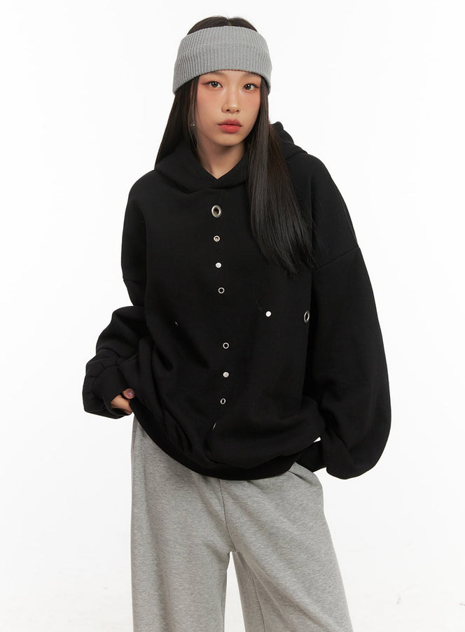 oversize-solid-hooded-sweater-cd410 / Black