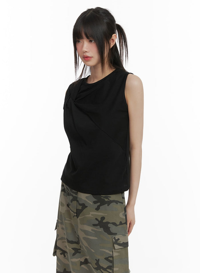 cotton-unbalanced-sleeveless-top-ca418 / Black