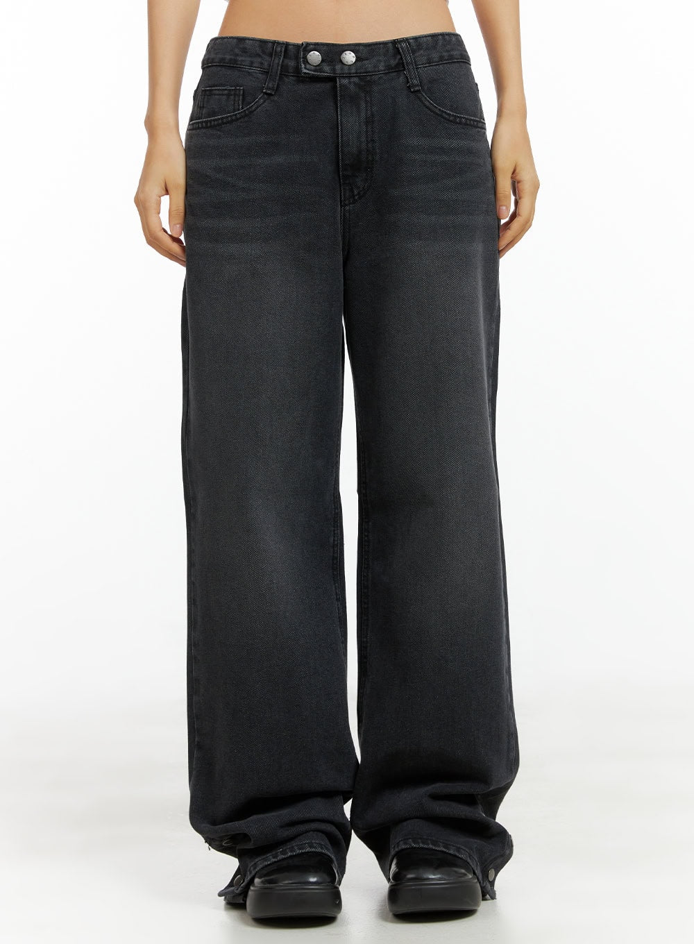 Double-Buttoned Wide Washed Baggy Jeans CL417 - Acubi style | LEWKIN