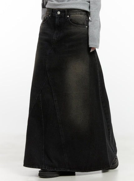 classic-washed-denim-maxi-skirt-cs425 / Black