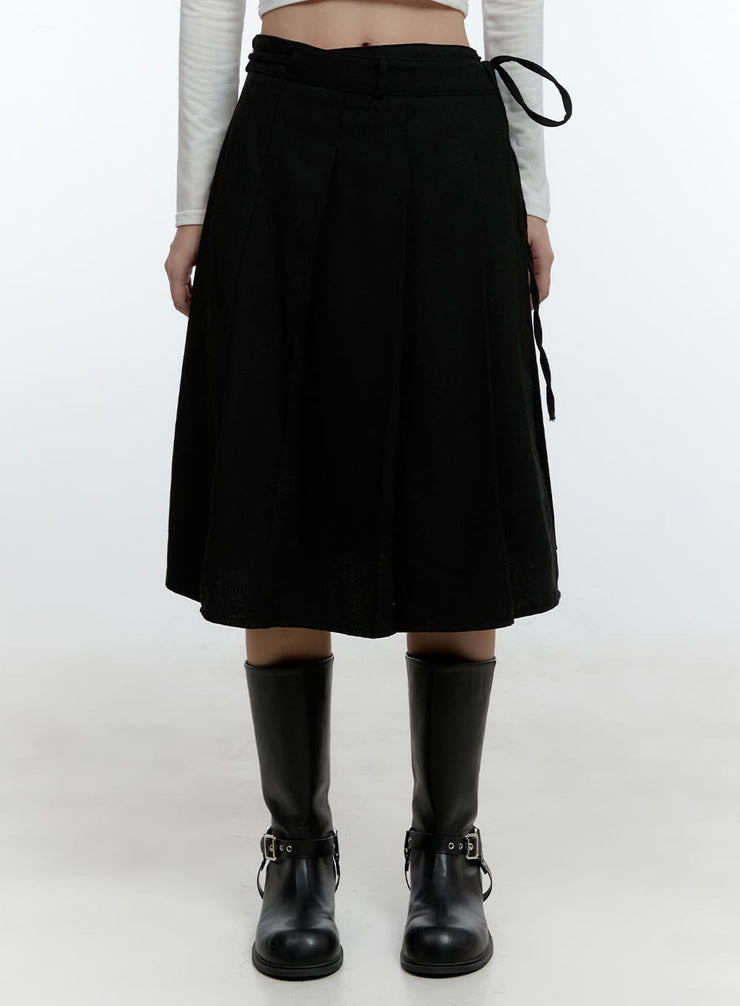 ribbon-tied-up-midi-skirt-cd424 / Black