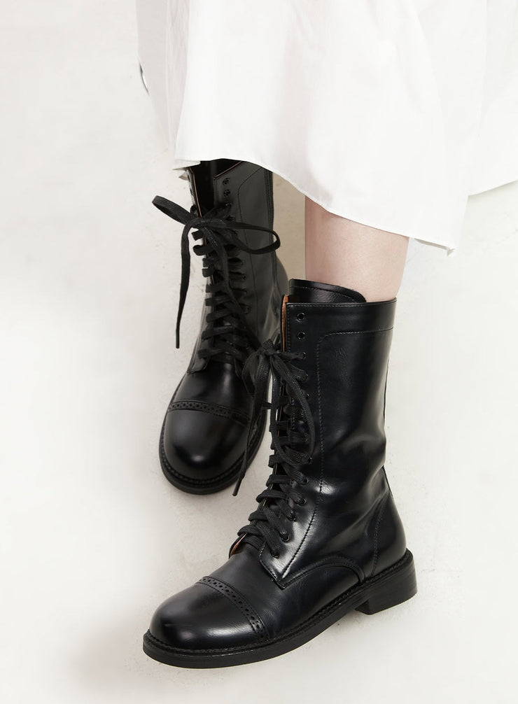 Laced Faux-Leather Midi Boots CJ523