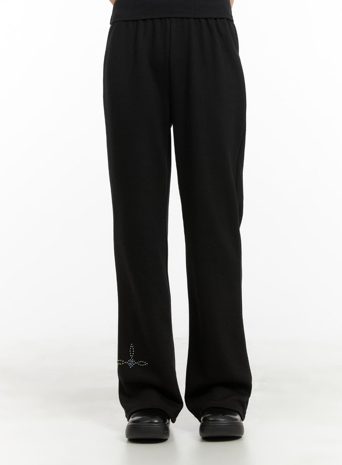 studded-bootcut-cotton-pants-ca418 / Black