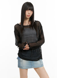 summer-mesh-knit-sweater-cu424 / Black