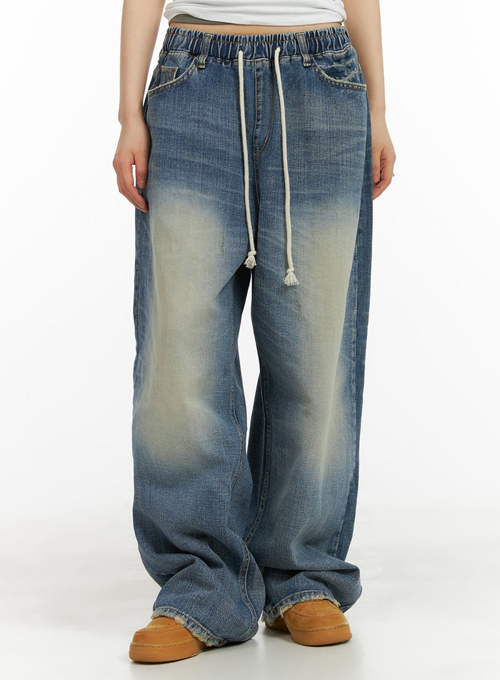 vintage-drawstring-wide-fit-jeans-ca418 / Blue