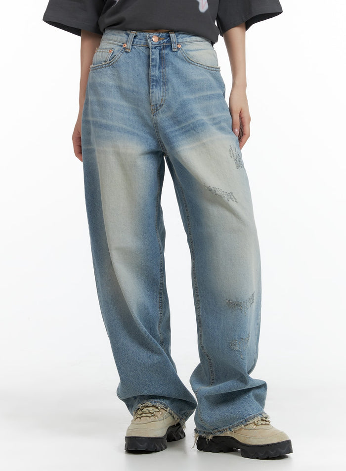 distressed-baggy-straight-jeans-cm418 / Blue