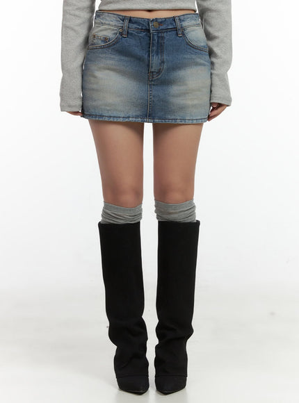 faded-denim-mini-skirt-co417 / Blue