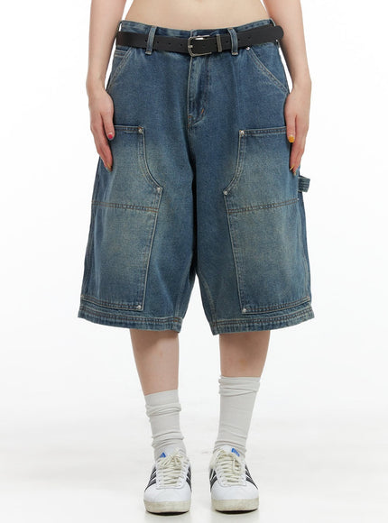 stud-washed-baggy-jorts-unisex-cg408 / Blue