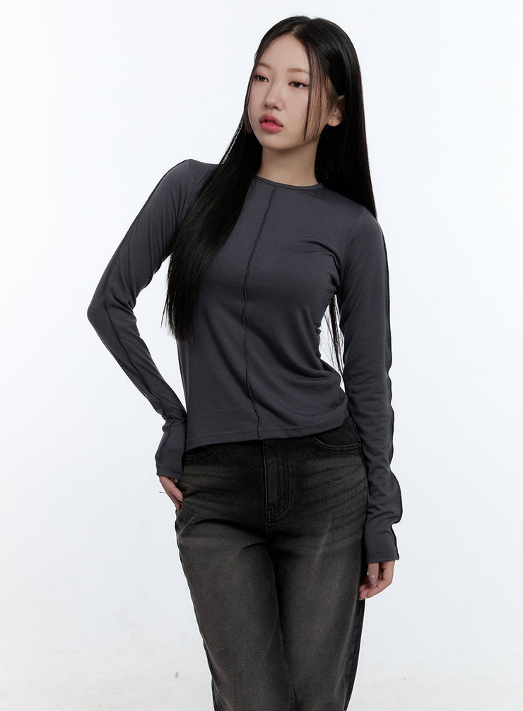 round-neck-long-sleeve-tee-cd420 / Dark gray