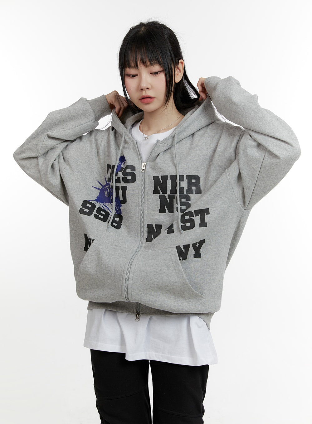 lettering-zip-up-hoodie-cm429 / Gray