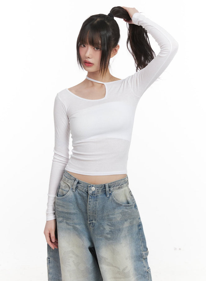 Cut-Out Slim-Fit Long Sleeve Top CJ528