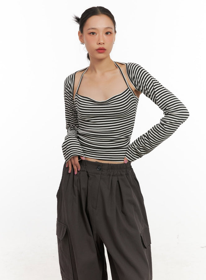 stripe-bolero-crop-top-cd410 / Light beige