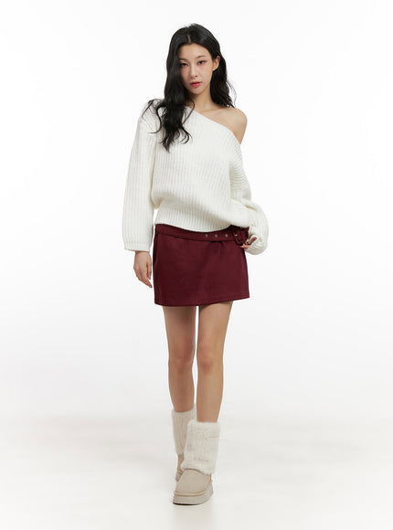 buckle-detail-suede-mini-skirt-cn413