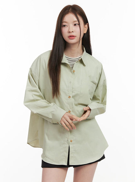 Collared Loose-Fit Button-Down Shirt IJ527