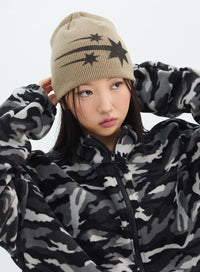graphic-printed-beanie-in317 / Beige