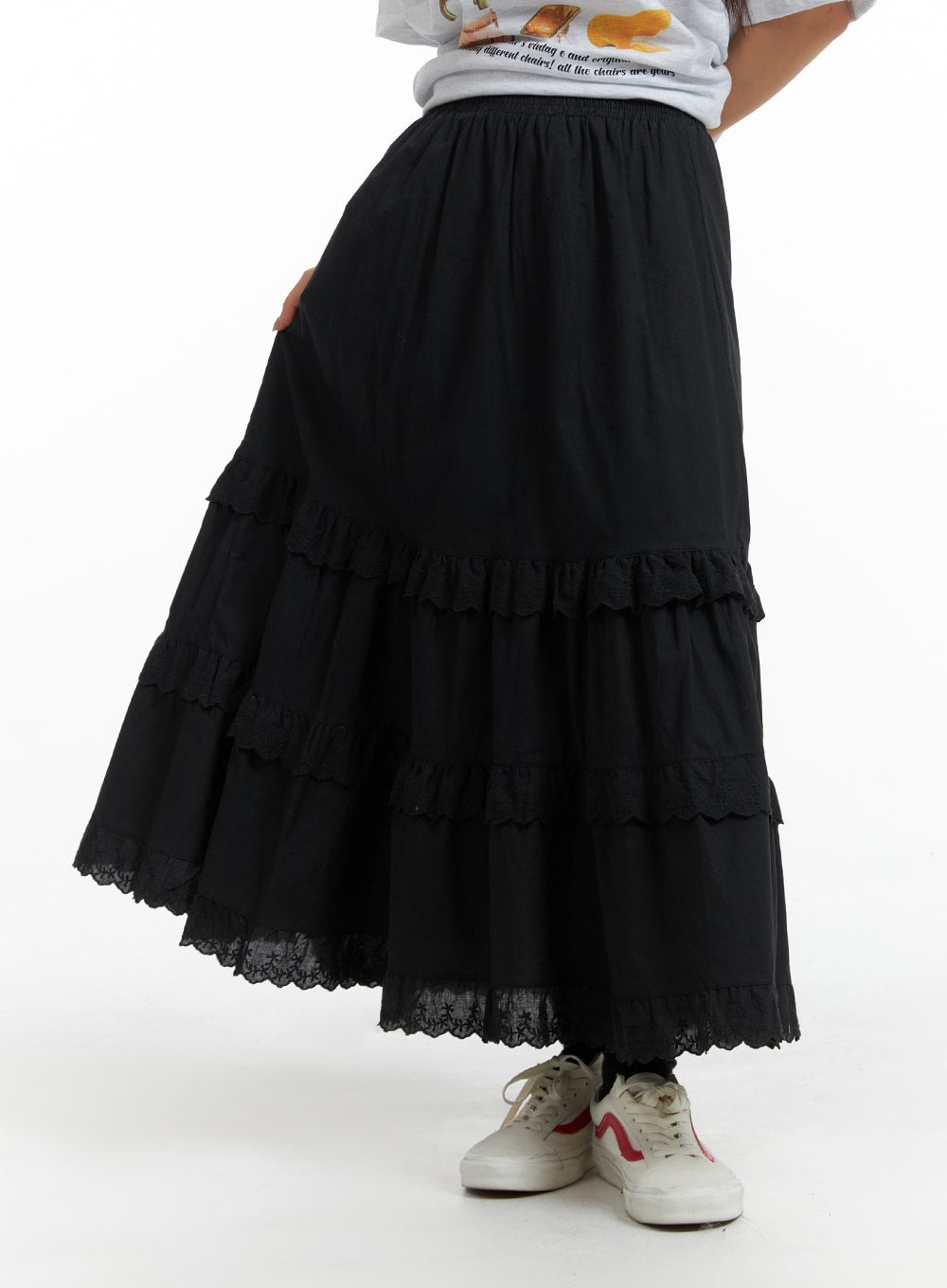 frill-a-line-maxi-skirt-im404 / Black