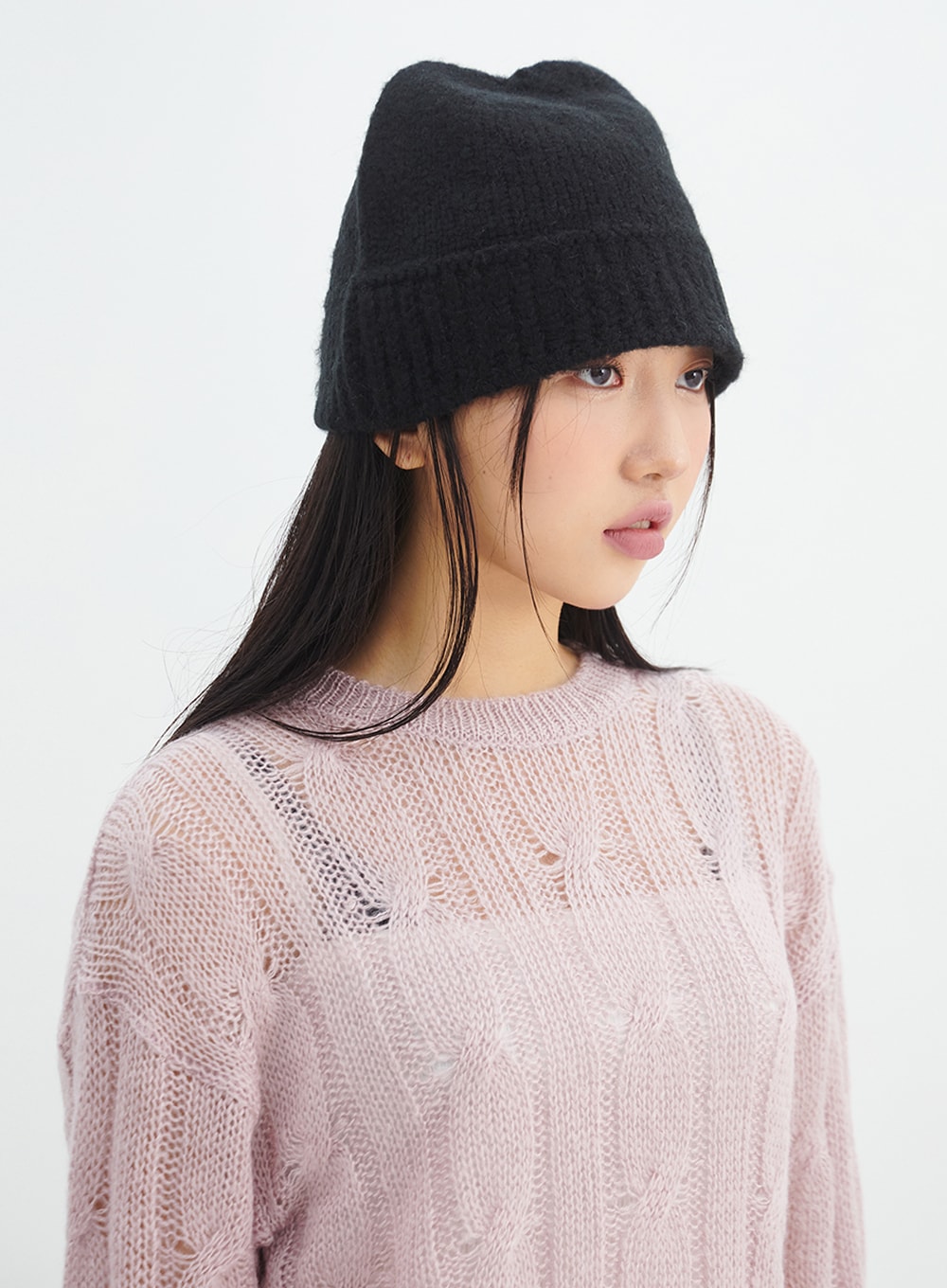 solid-knit-beanie-in317 / Black