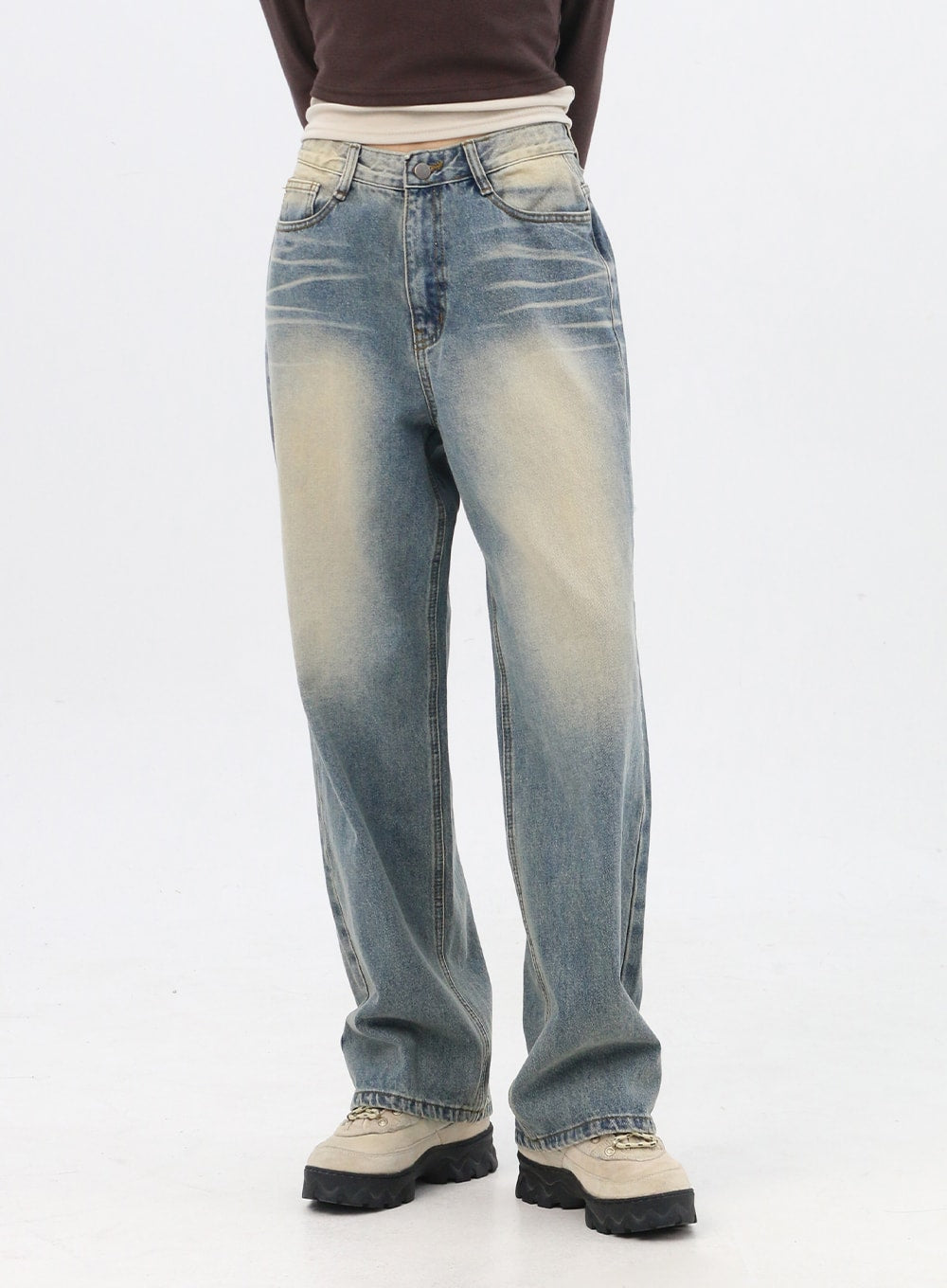 light-washed-denim-wide-leg-jeans-in314 / Blue