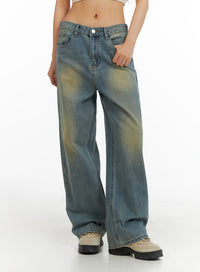 washed-denim-wide-leg-jeans-ia417 / Blue