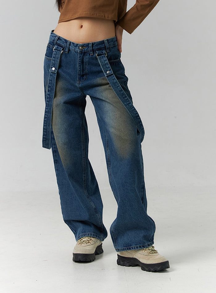 washed-wide-leg-strap-jeans-id306 / Dark blue