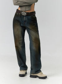 washed-painting-wide-leg-jeans-id306 / Dark blue