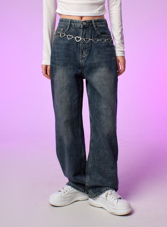washed-wide-leg-jeans-ij430 / Dark blue