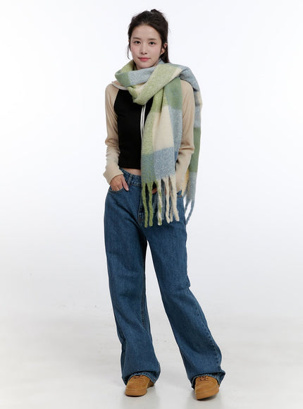 long-tassel-check-scarf-on418 / Green