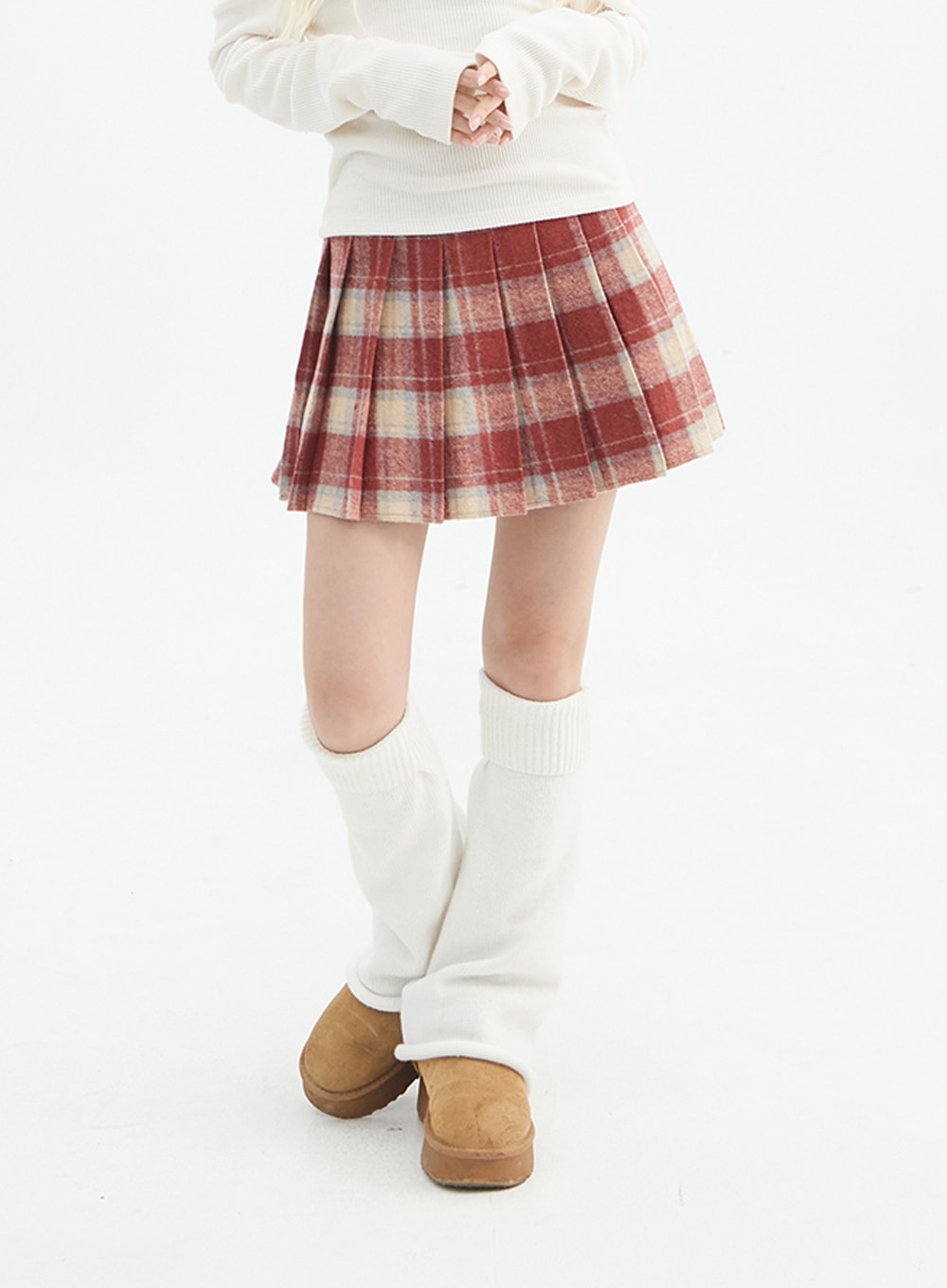 plaid-pleated-mini-skirt-in328 / Red