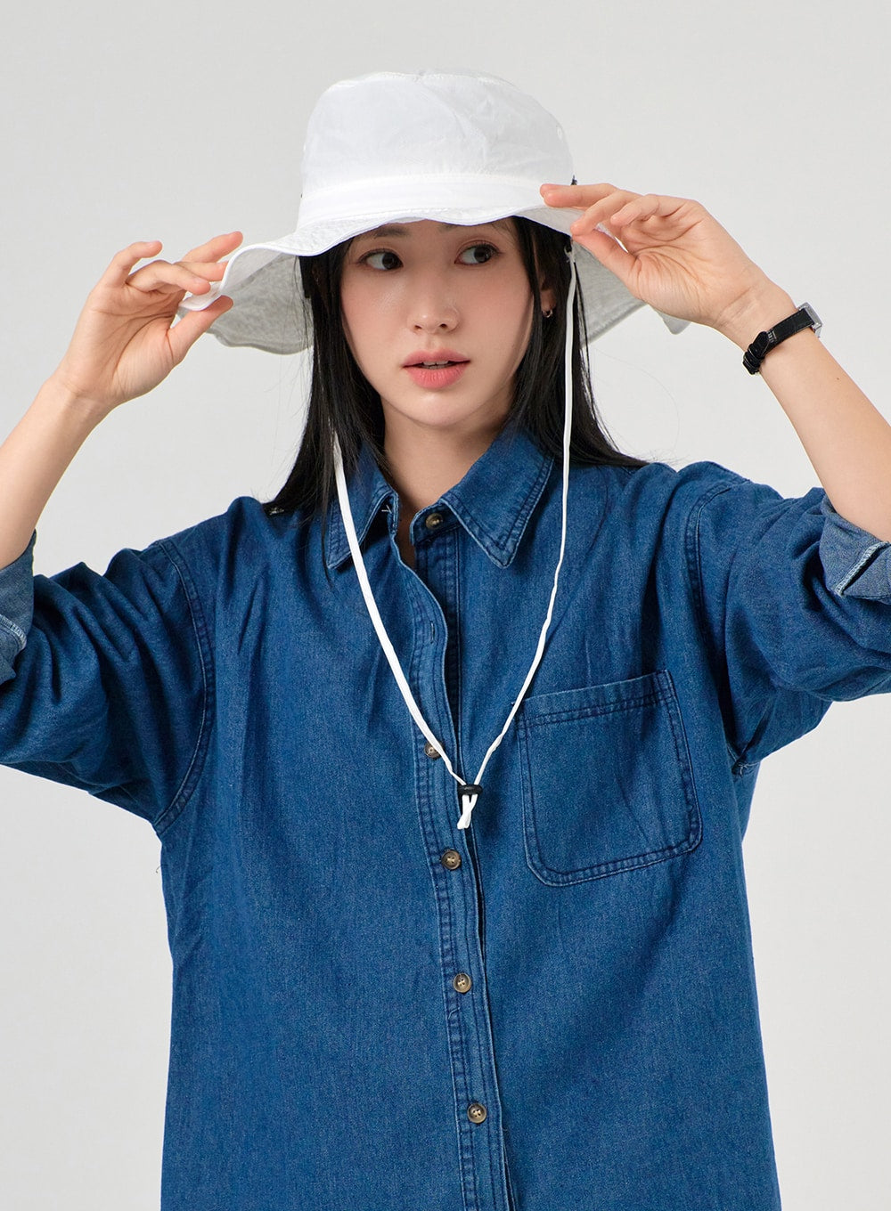 solid-tape-bucket-hat-of405 / White