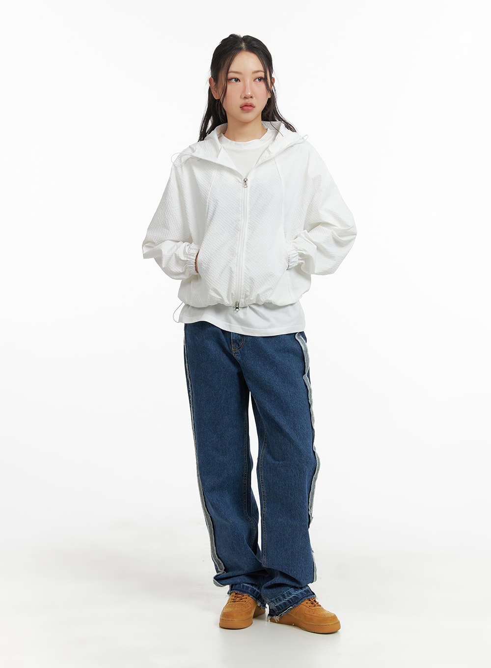 Hooded Solid Zipper Windbreaker CM425 - Korean Women's Fashion 