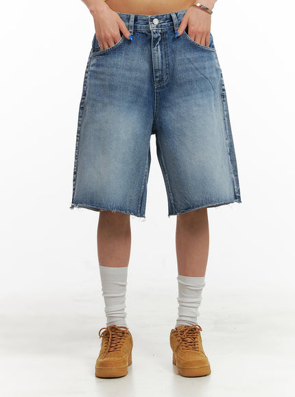 washed-wide-leg-jorts-cy424 / Blue