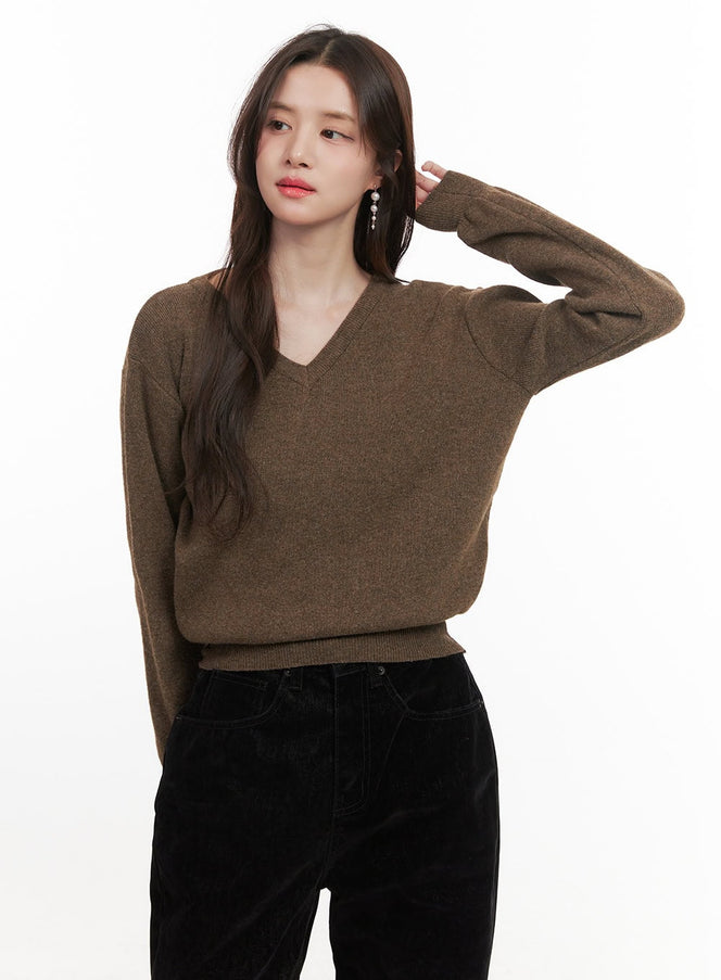 essential-v-neck-sweater-cj515 / Dark brown