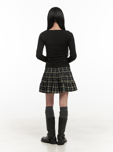 checkered-ruffle-mini-skirt-cd404