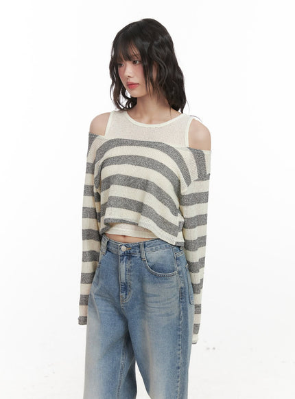 Striped Off-Shoulder Crop Sweater with Tank Top CJ523