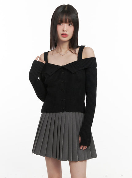 Ribbed Button-Down Off-Shoulder Sweater CJ528