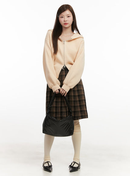 Checkered Pleated Midi Skirt IJ527