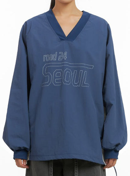 long-sleeve-loose-fit-nylon-v-neck-sweatshirt-io409