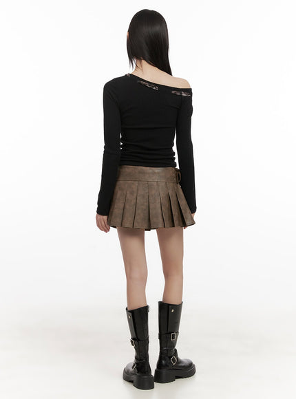 pleated-faux-leather-lace-up-mini-skirt-cd426