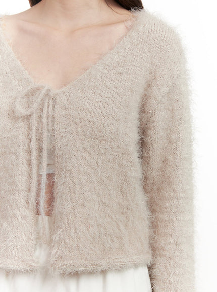 Fuzzy Ribbon Tie Cardigan IJ527