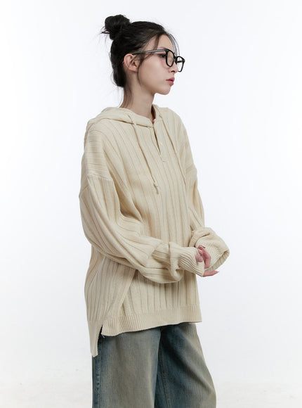 Oversize Ribbed Hooded Sweater CJ522