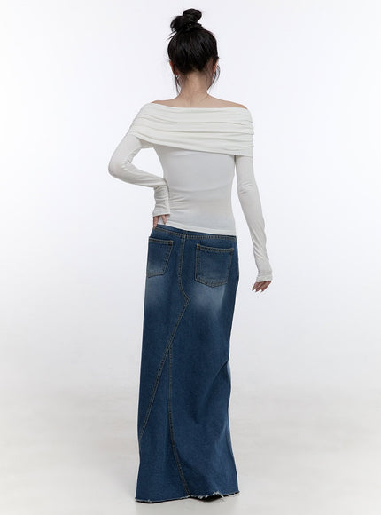 shirred-off-shoulder-solid-t-shirt-co419