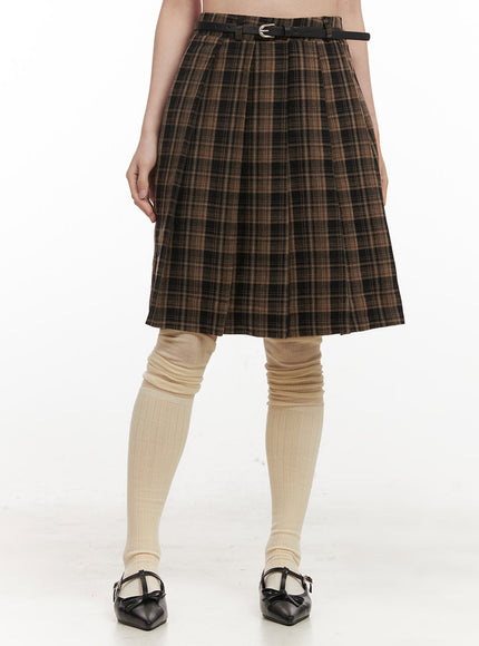 Checkered Pleated Midi Skirt IJ527