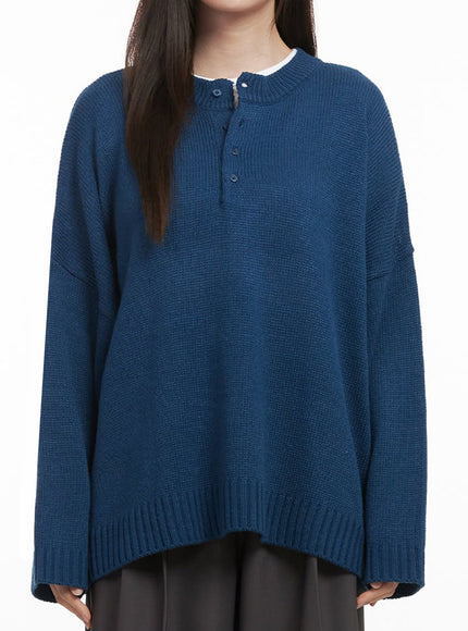 Oversized Half-Button Sweater IJ527