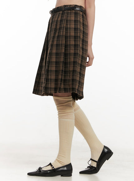 Checkered Pleated Midi Skirt IJ527