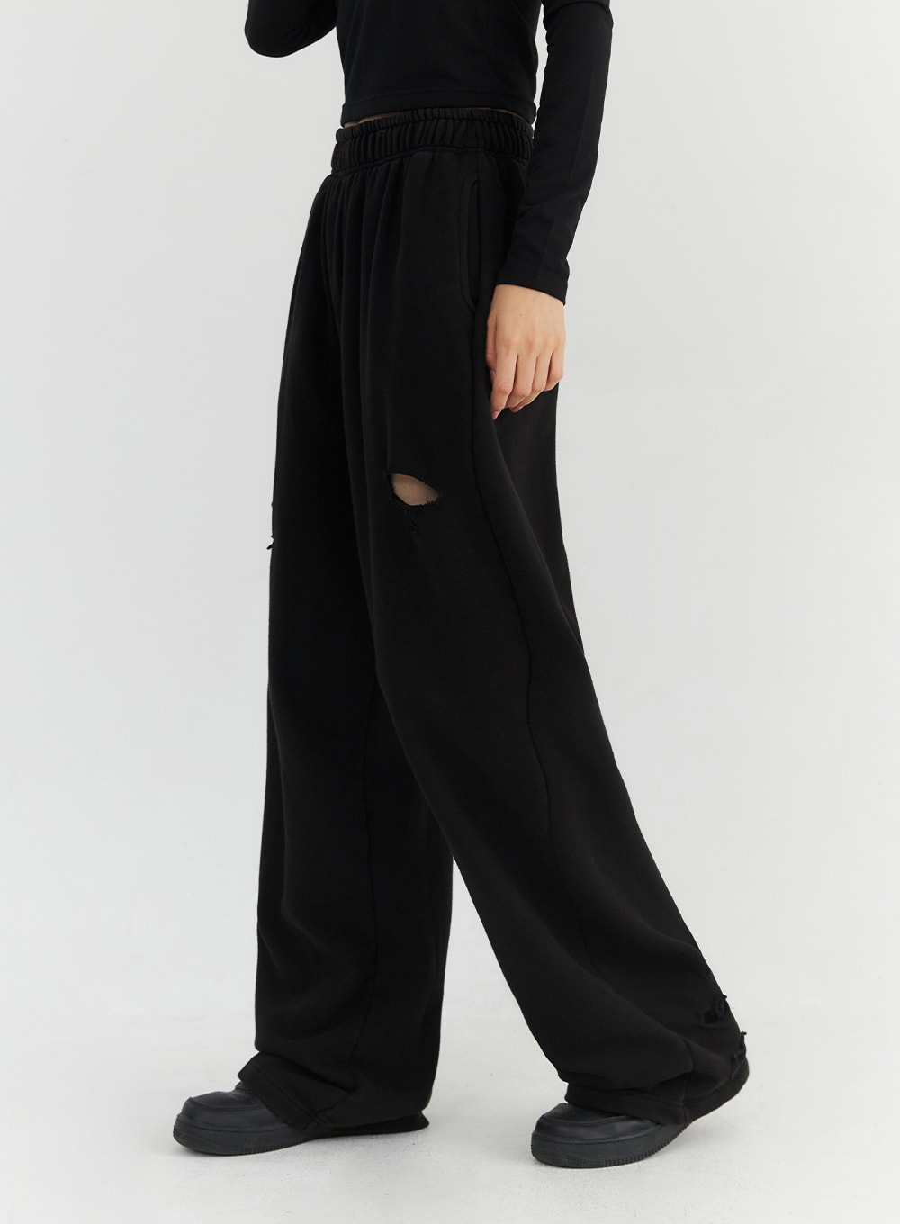 cut off ribbed wide pants