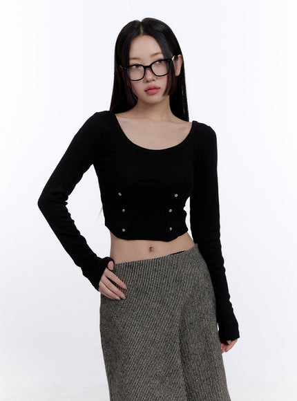 Scoop-Neck Long-Sleeve Crop Top CJ509