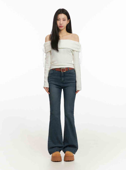 Off-Shoulder Slim-Fit Ribbon Sweater IJ503