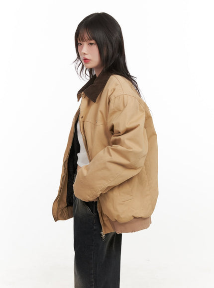 Fringe-Trim Collared Bomber Jacket CJ501